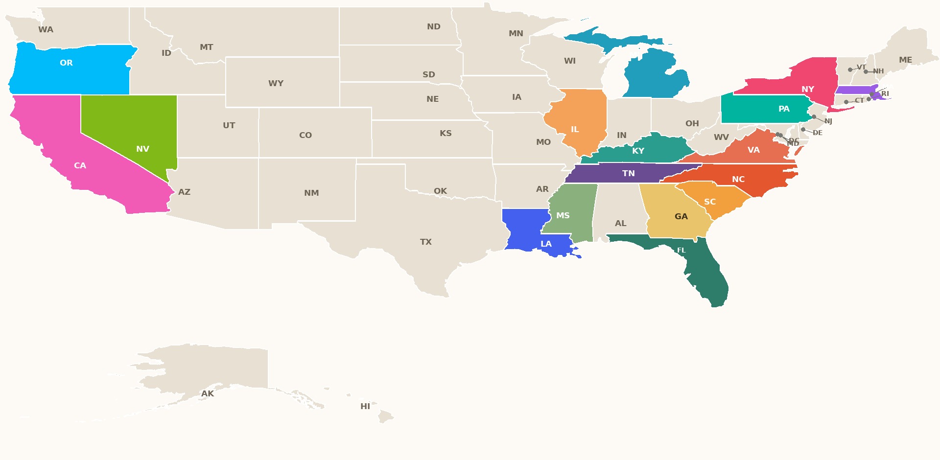 bucket-list-map-17 Julie's bucket list map — 17 states visited